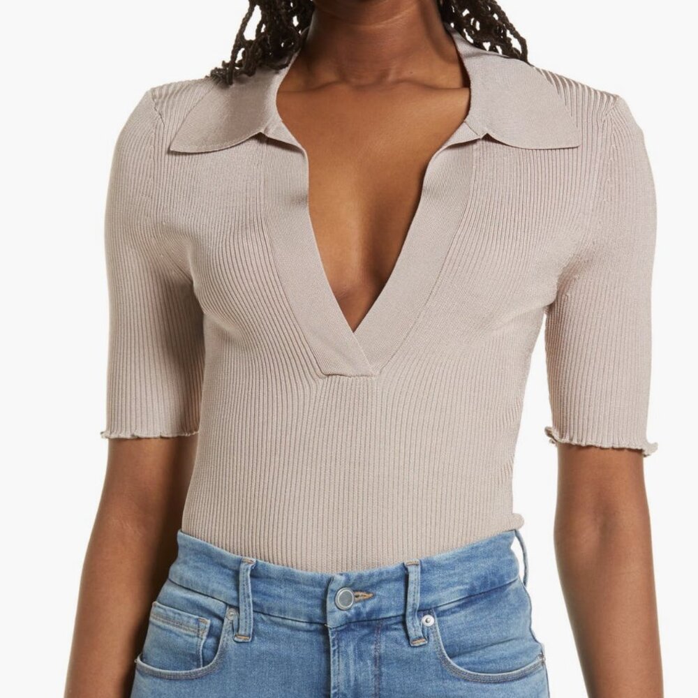 Good American Ribbed Polo (Mink)